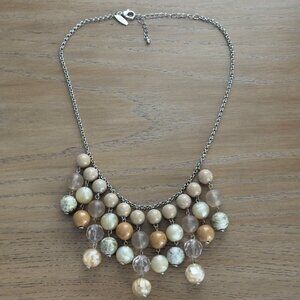 Multi-Strand Beaded Cluster Necklace Earthy Tones Champagne Cream Adjustable NY
